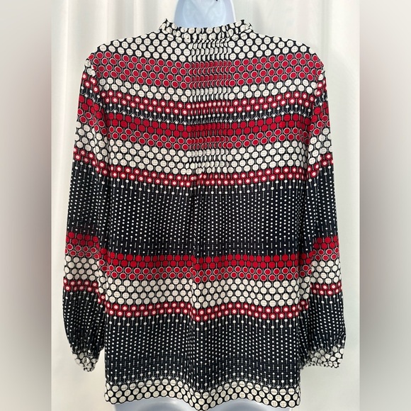 Tommy Hilfiger Black and White Relaxed Blouse with Mandarin Collar (749) - Picture 2 of 14